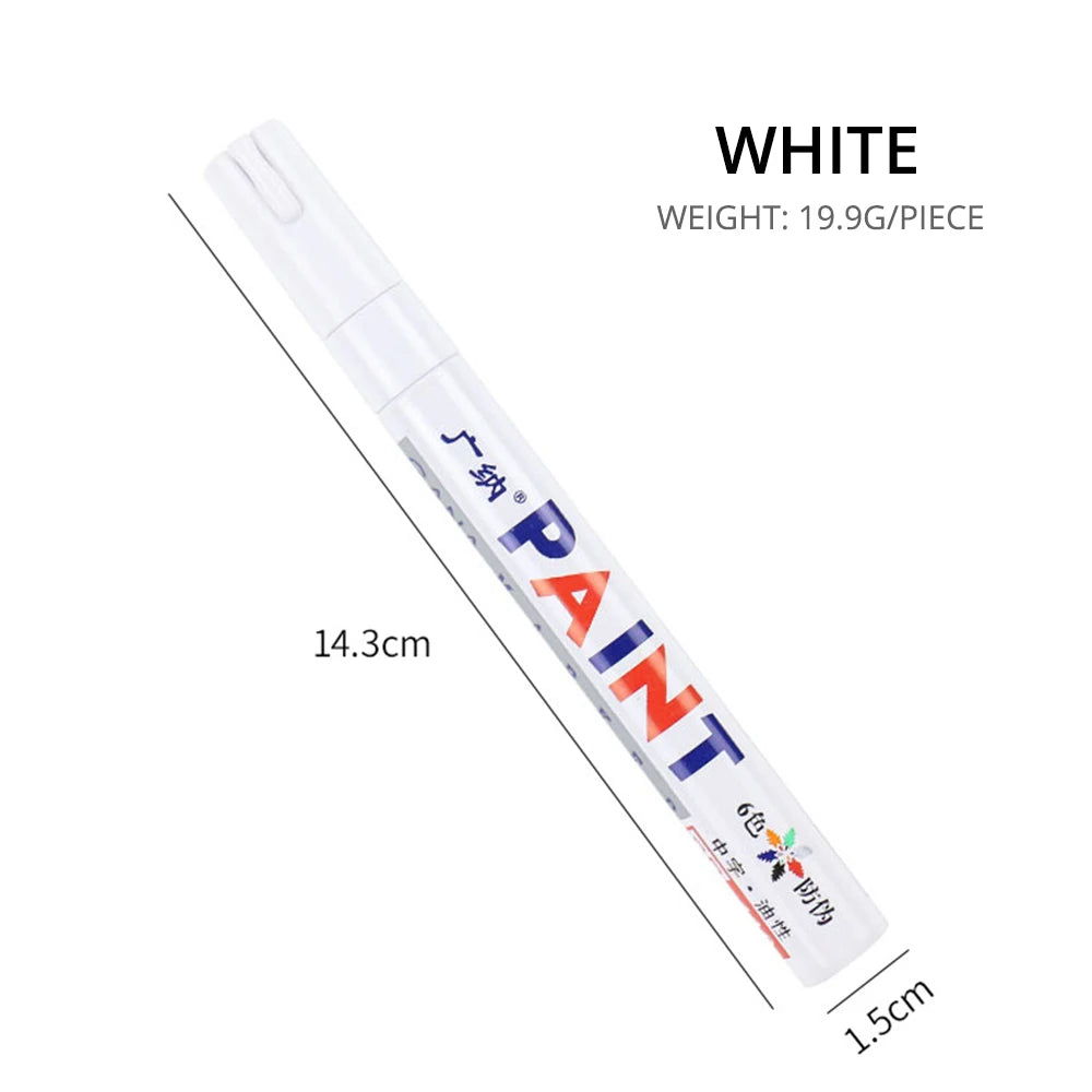 1Pcs White Waterproof Cars Wheel Tire Oily Mark Pen Auto Rubber Tyre Paint Pen Cd Metal Permanent Paint Marker Graffiti Touch Up