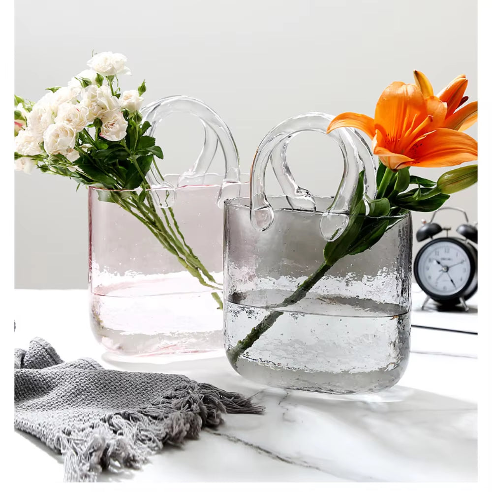 Nordic Home Decor Nordic Ins Style Original Bag Glass Vase Designer Handbag Hydroponic Flower Basket Fish Farming