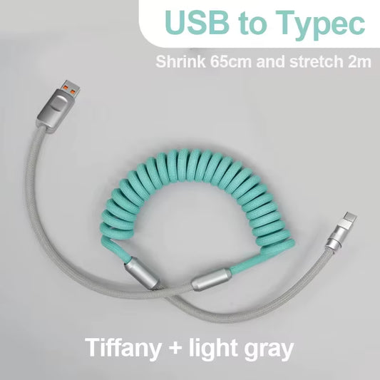 1.8M 120W Fast Charge USB Cable Quick Charge Type-C Charger Spring Cord Line Cable for Xiaomi Huawei Samsung USB to Type C