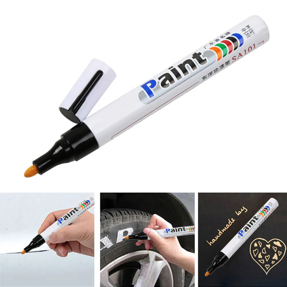 1Pcs White Waterproof Cars Wheel Tire Oily Mark Pen Auto Rubber Tyre Paint Pen Cd Metal Permanent Paint Marker Graffiti Touch Up