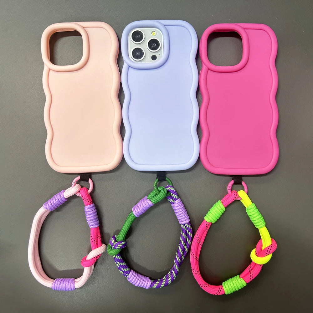 Korean Mobile Phone Cute Knot Portable Anti-loss Hand Bracelet Chain For iPhone 15 14 13 11 Pro Max Xiaomi Colorful Rope Chain