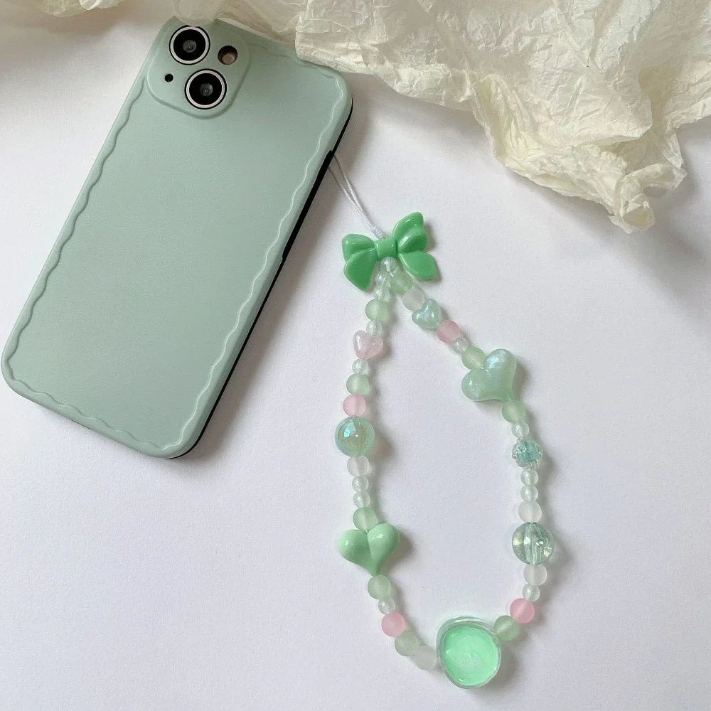 Bow Heart Beaded Bracelet Colorful Lanyard Flower Butterfly Phone Charm Pearl Mobile Phone Wrist Straps Acrylic Anti-Lost Chains