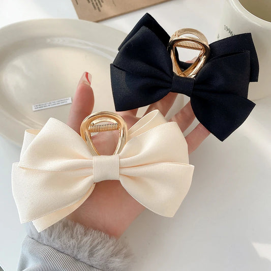 Large Fashion Satin Bow Headdress Internet Celebrity Catch Cross Hair Claw Hairpins Sweet Hair Accessories For Girls 12CM