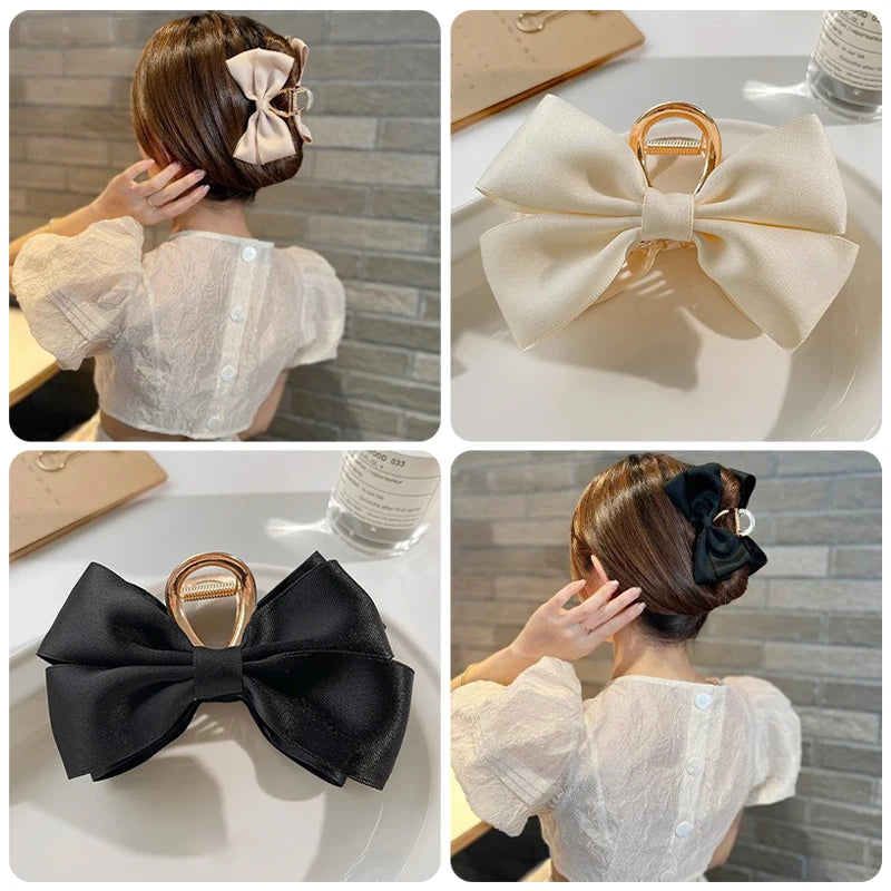 Large Fashion Satin Bow Headdress Internet Celebrity Catch Cross Hair Claw Hairpins Sweet Hair Accessories For Girls 12CM