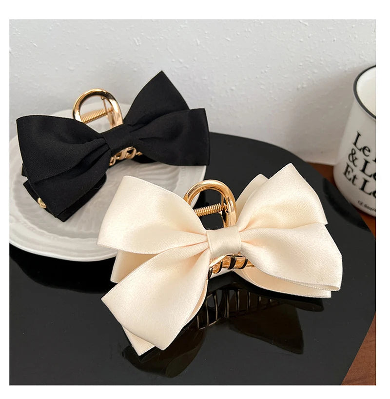 Large Fashion Satin Bow Headdress Internet Celebrity Catch Cross Hair Claw Hairpins Sweet Hair Accessories For Girls 12CM