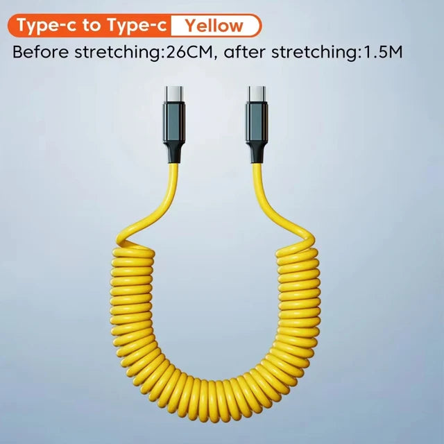 60W Fast Charging Spring USB C to Type C Cable For 15 Pro Max Samsung Xiaomi Huawei Phone Charger