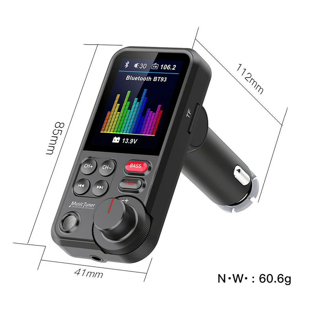 1.8 Inch Wireless Car Bluetooth FM Transmitter Aux Supports Bass Sound Music Player