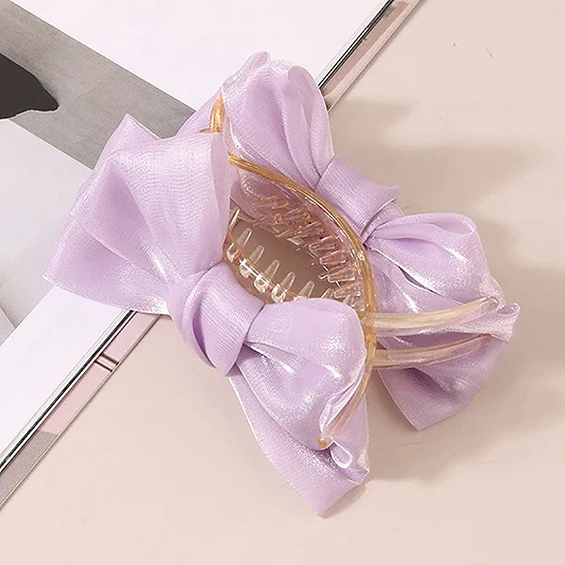 Large Fashion Satin Bow Headdress Internet Celebrity Catch Cross Hair Claw Hairpins Sweet Hair Accessories For Girls 12CM