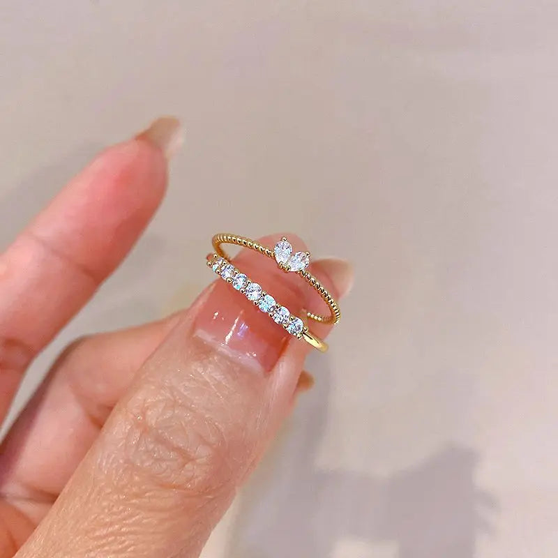 2pcs Trendy Gold Color Heart Zircon Rings Set For Women Luxury Fashion Elegant Twist Rings 2023 New Gifts And Party Jewelry