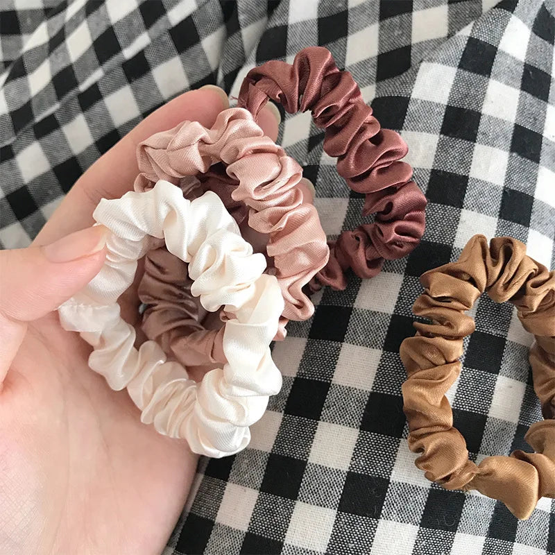 6Pcs Elegant Hair Scrunchies Women Minimalist Simulation Silk Hair Ties Solid Color Elastic Hair Loop Ponytail Hair Accessories