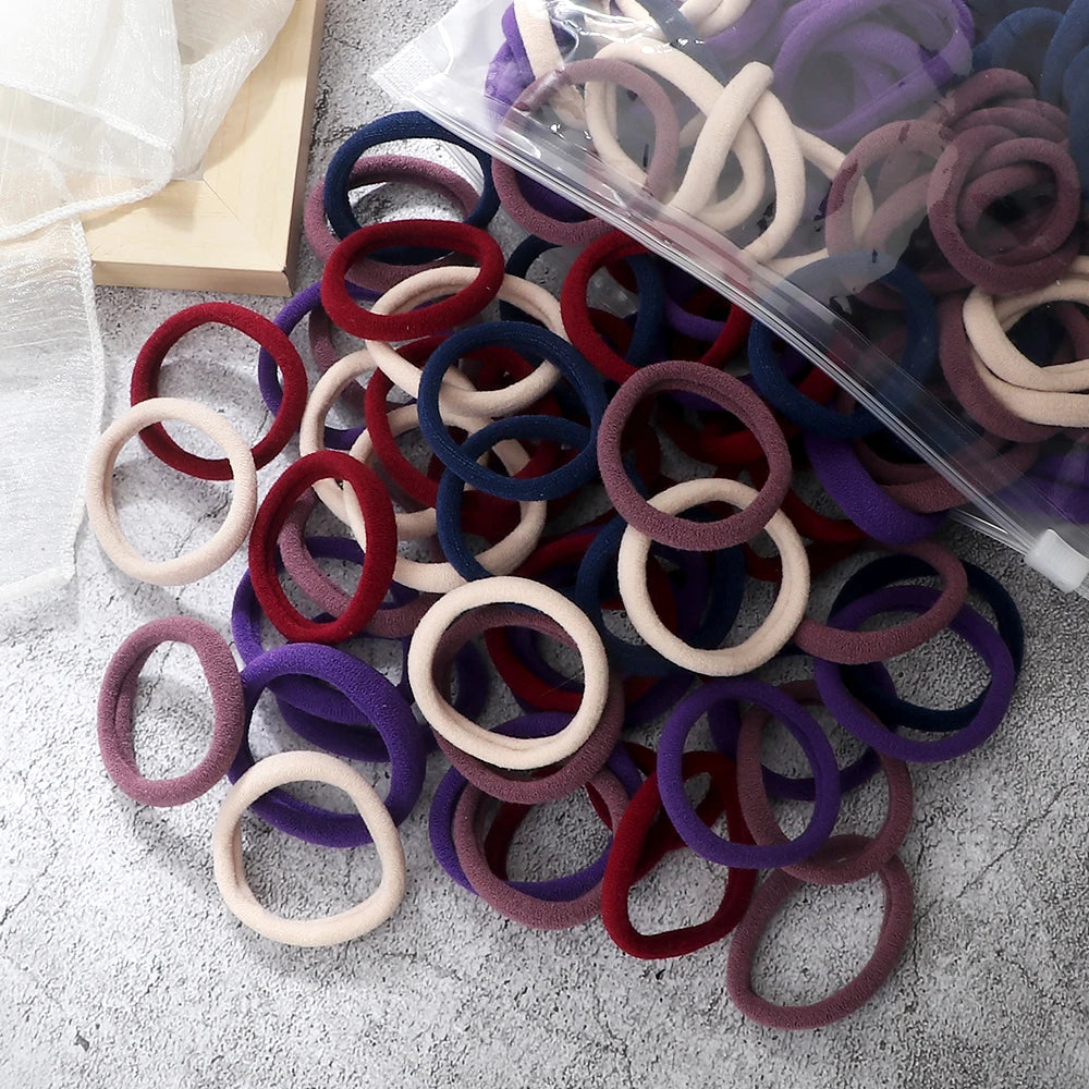 50Pcs Women Girl Mixed Colors Hair Bands 4cm Basic Hair Ties Elastic Headband Simple Hair Scrunchies Accessories Ponytail Holder