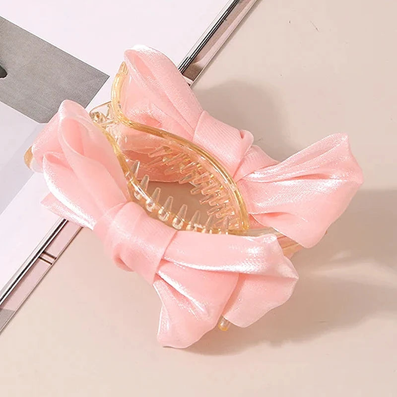 Large Fashion Satin Bow Headdress Internet Celebrity Catch Cross Hair Claw Hairpins Sweet Hair Accessories For Girls 12CM