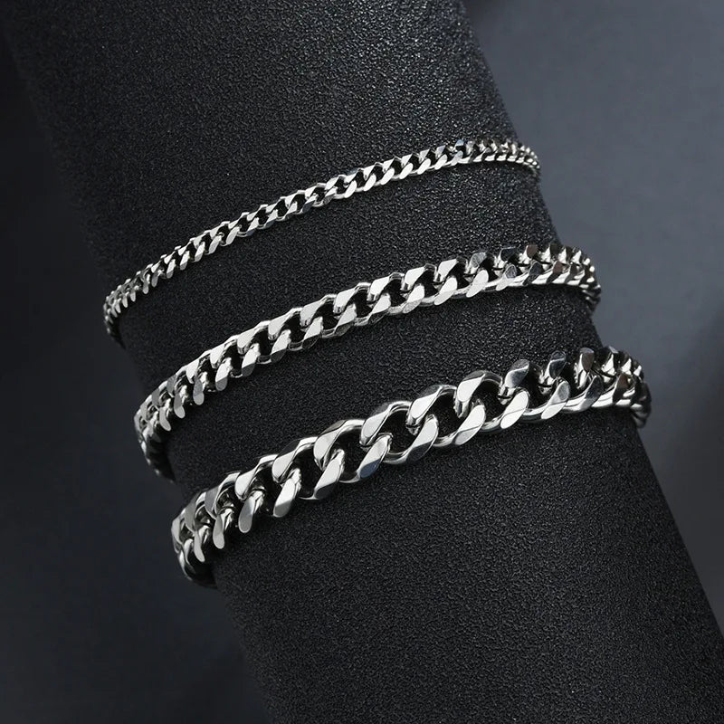 Fashion Stainless Steel Men Curb Cuban Chain Bracelets Women Bracelet on Hand for Couple Unisex Wrist Hand Jewelry Gift