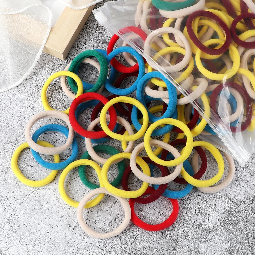 50Pcs Women Girl Mixed Colors Hair Bands 4cm Basic Hair Ties Elastic Headband Simple Hair Scrunchies Accessories Ponytail Holder