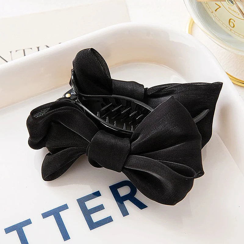 Large Fashion Satin Bow Headdress Internet Celebrity Catch Cross Hair Claw Hairpins Sweet Hair Accessories For Girls 12CM