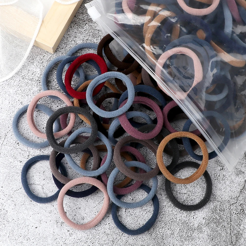 50Pcs Women Girl Mixed Colors Hair Bands 4cm Basic Hair Ties Elastic Headband Simple Hair Scrunchies Accessories Ponytail Holder