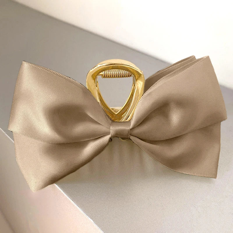 Large Fashion Satin Bow Headdress Internet Celebrity Catch Cross Hair Claw Hairpins Sweet Hair Accessories For Girls 12CM