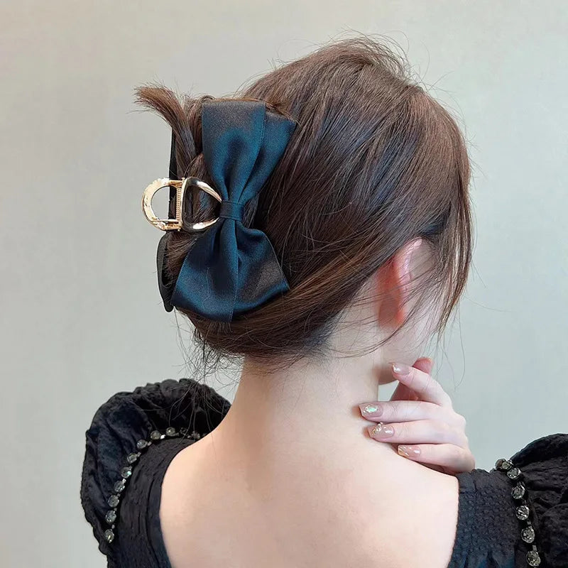 Large Fashion Satin Bow Headdress Internet Celebrity Catch Cross Hair Claw Hairpins Sweet Hair Accessories For Girls 12CM