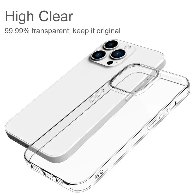 Ultra Thin Clear Silicone Case For iPhone 15 14 13 12 11 Pro Xs Max Mini XR X 7 8 6s Plus 6 SE 2020 2022 2016 5 5S Back Cover