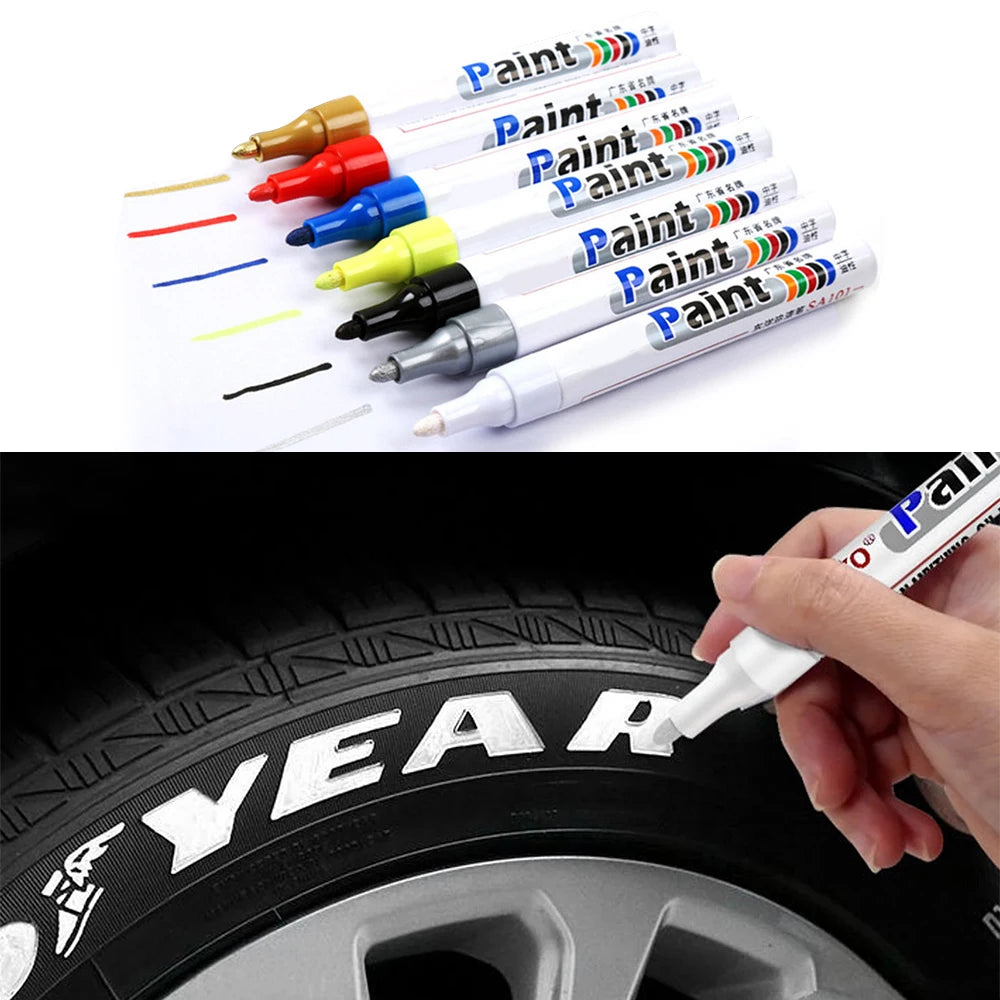 1Pcs White Waterproof Cars Wheel Tire Oily Mark Pen Auto Rubber Tyre Paint Pen Cd Metal Permanent Paint Marker Graffiti Touch Up