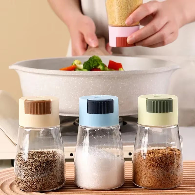 Salt and Pepper Shakers Precise Quantitative Push Type Measuring Seasoning Shaker Press Type Salt Dispenser Spice Dispenser